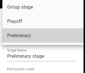 The add-stage dialog with the type picker