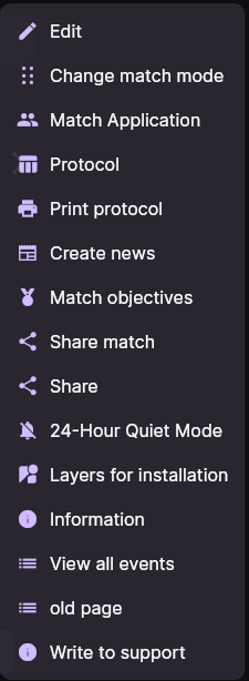 The match menu with «Change match mode», «Match Application» and «Protocol»