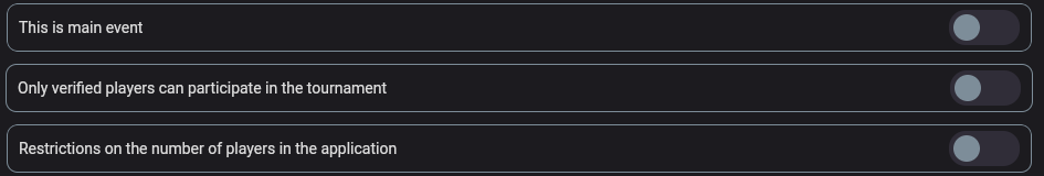Tournament settings with the «Only verified players can participate in the tournament» switch