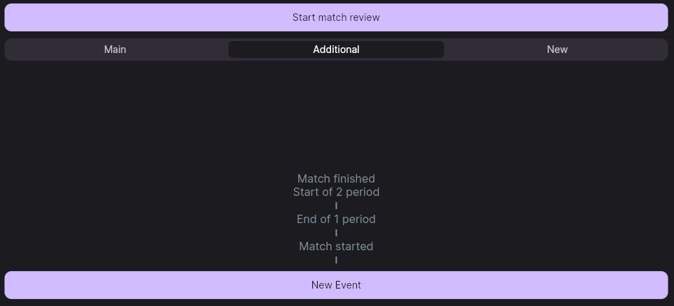 The «Additional» tab with the «New Event» button at the bottom of the screen